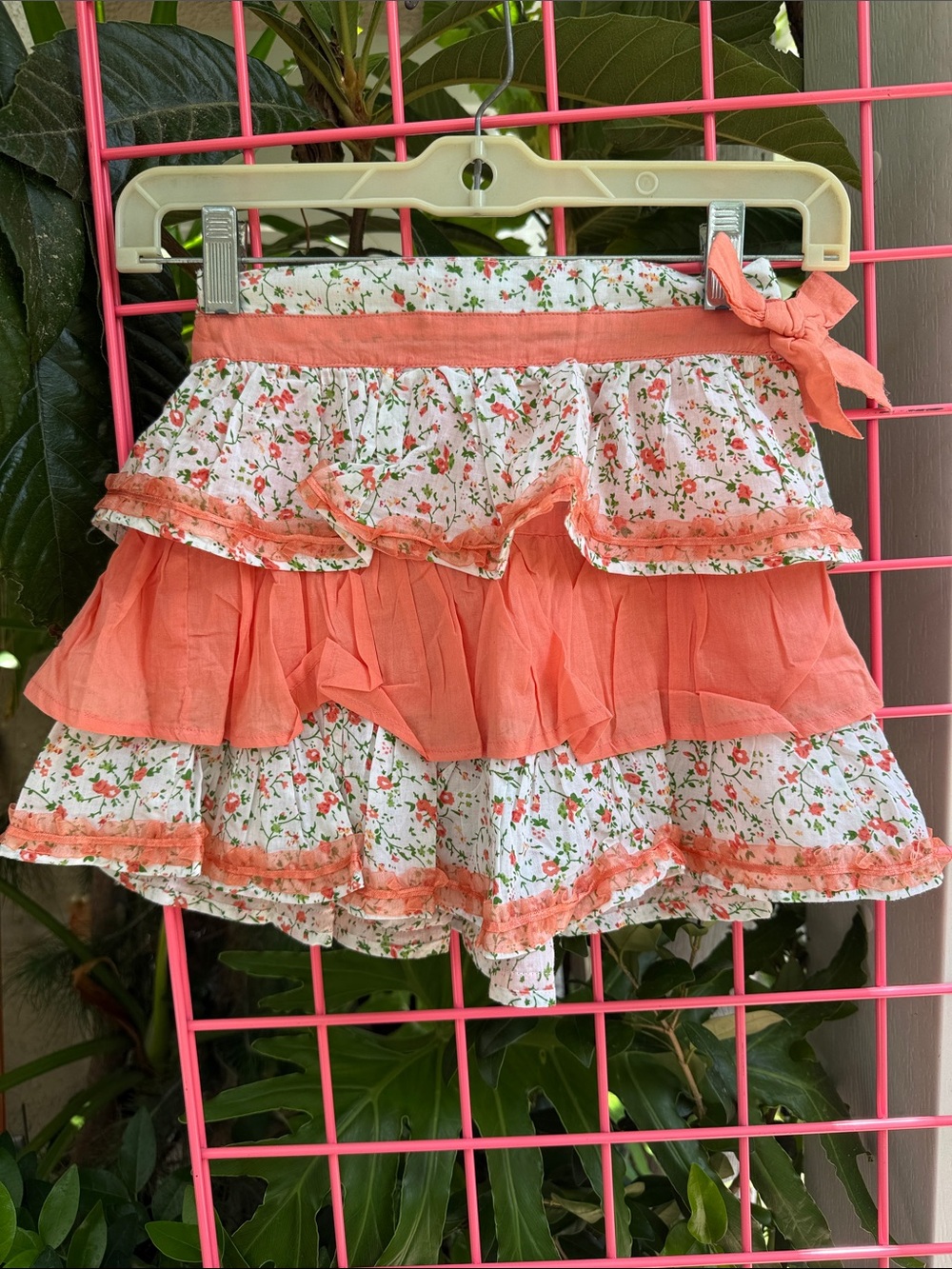 New Vintage Beetlejuice London Coral Floral Tiered Ruffle Cotton Skirt